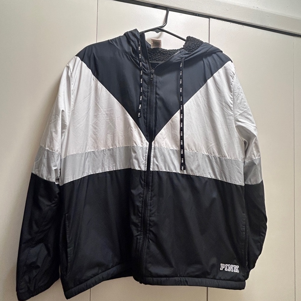 PINK Victoria’s Secret M/LXP Black, Gray & White Zip Up Insulated Hoodie